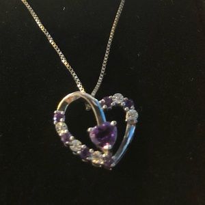 Amethyst Heart Necklace with Diamond Accents